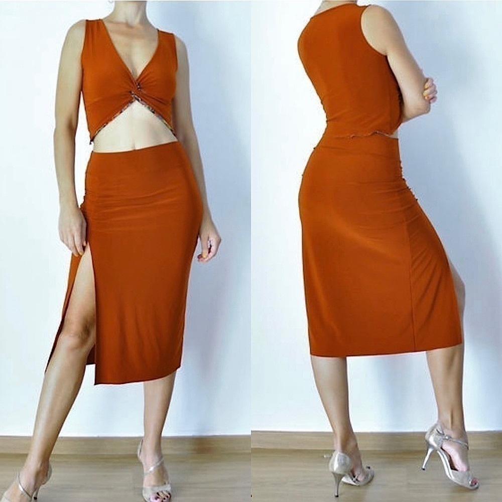 ARITZIA BABATON High Waist Rust Side Slit Bodycon Stretch Pencil Midi Skirt 4